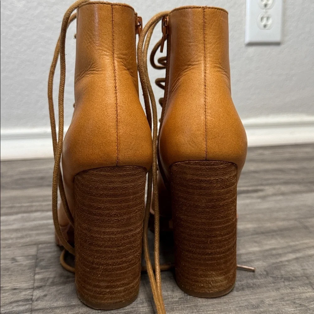 Jeffrey Campbell x Free People Palermo Heel Ankle Boots Tan 8.5 Open Toe Lace Up - Picture 5 of 8
